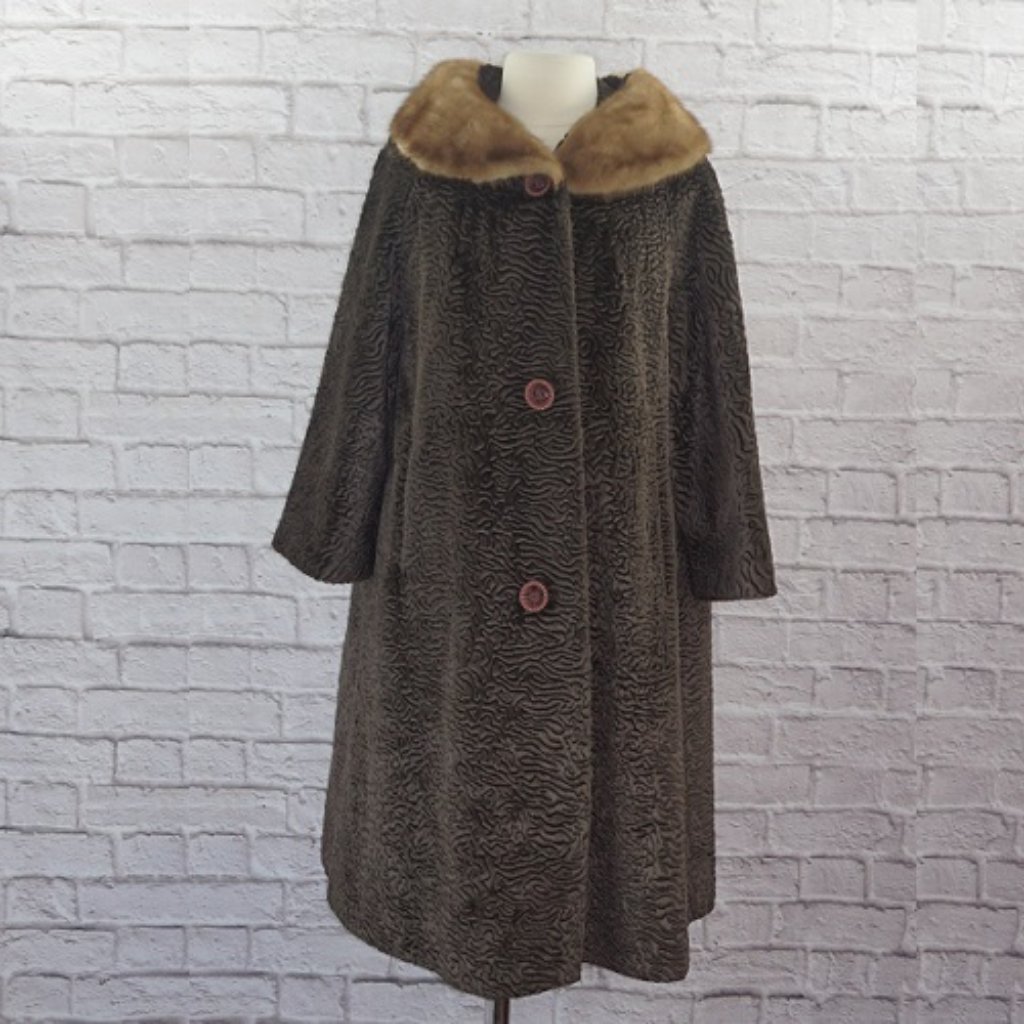 Vintage 50s Mink Fur Collar Swing Coat